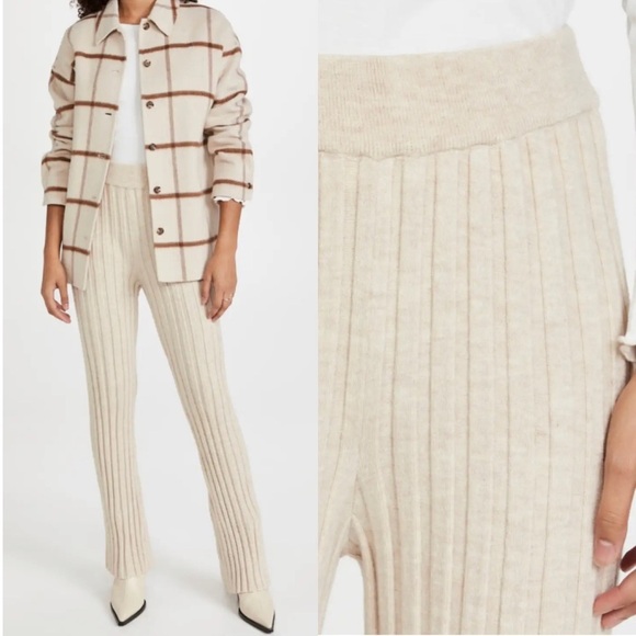 Anine Bing Val Ribbed Knit Pull in wool pants oat brown beige medium soft flare - Picture 1 of 8